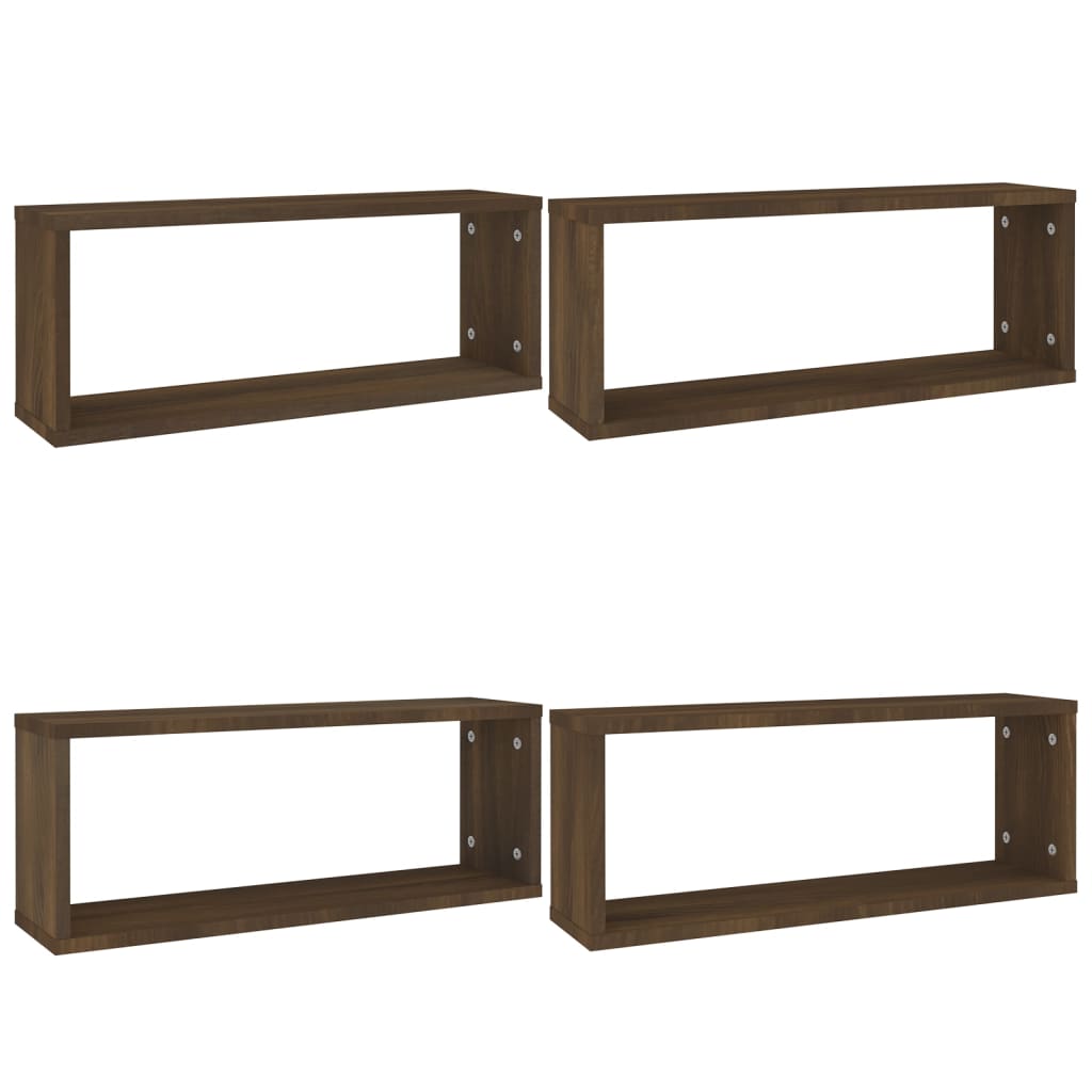 Seinäkuutiohyllyt 4 kpl ruskea tammi 60x15x23 cm tekninen puu - Sisustajankoti.fi