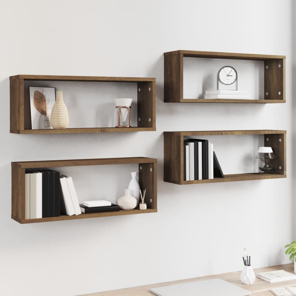 Seinäkuutiohyllyt 4 kpl ruskea tammi 60x15x23 cm tekninen puu - Sisustajankoti.fi