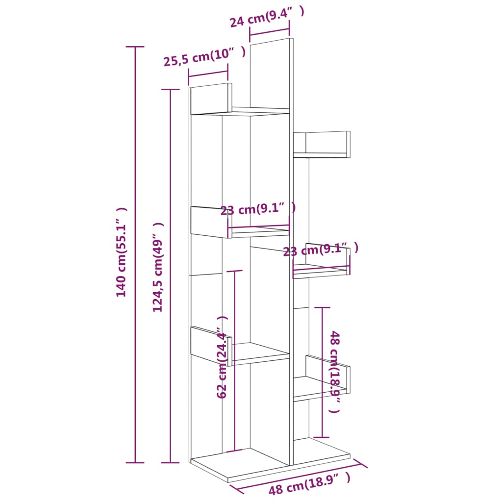 Kirjahylly ruskea tammi 48x25,5x140 cm tekninen puu - Sisustajankoti.fi