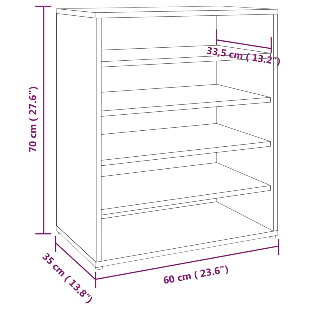 Kenkäteline ruskea tammi 60x35x70 cm tekninen puu - Sisustajankoti.fi