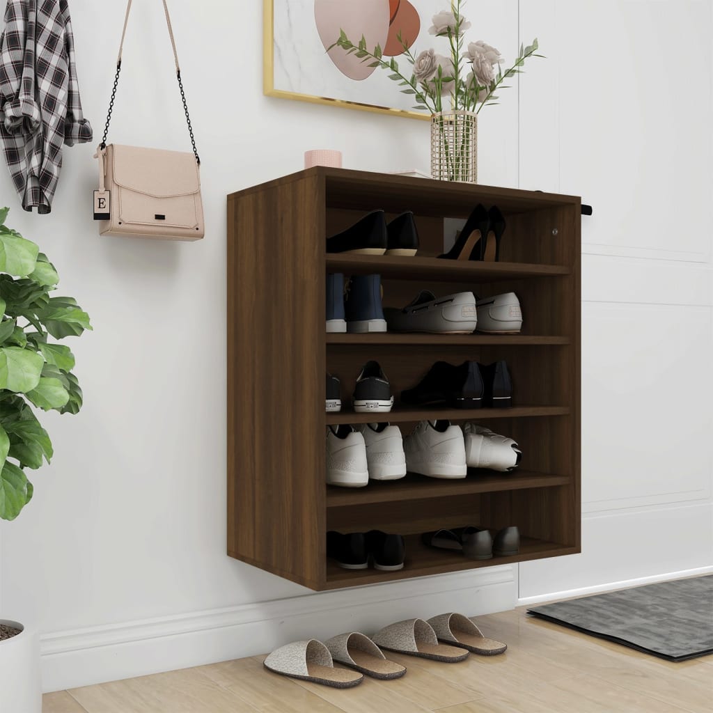 Kenkäteline ruskea tammi 60x35x70 cm tekninen puu - Sisustajankoti.fi