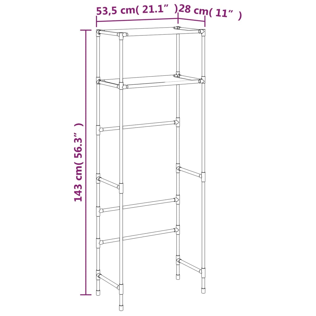 2-tasoinen Hyllykkö WC-pytyn ylle musta 53,5x28x143 cm rauta - Sisustajankoti.fi
