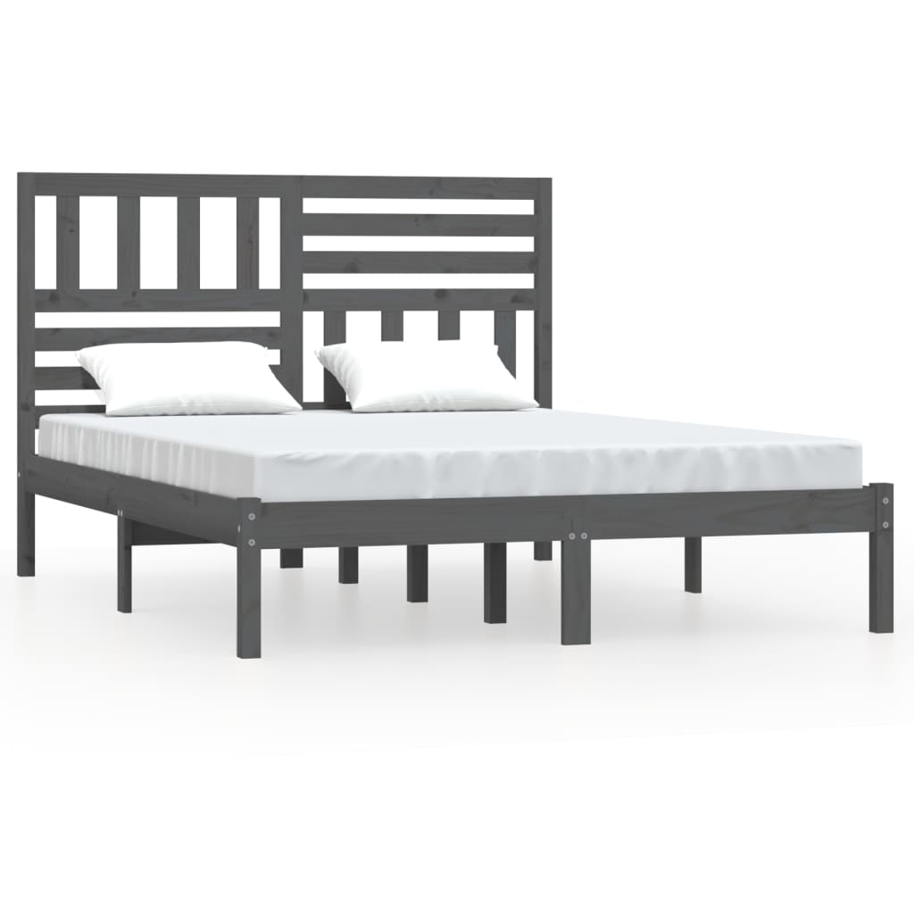 Sängynrunko harmaa täysi mänty 135x190 cm 4FT6 Double - Sisustajankoti.fi