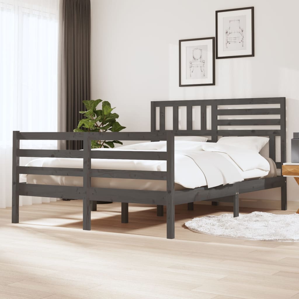 Sängynrunko harmaa täysi puu 150x200 cm 5FT King Size - Sisustajankoti.fi