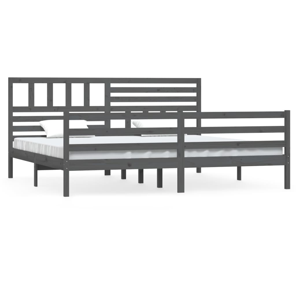 Sängynrunko harmaa täysi puu 200 x 200 cm - Sisustajankoti.fi