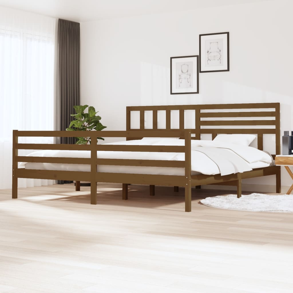 Sängynrunko hunajanruskea täysi puu 200x200 cm - Sisustajankoti.fi