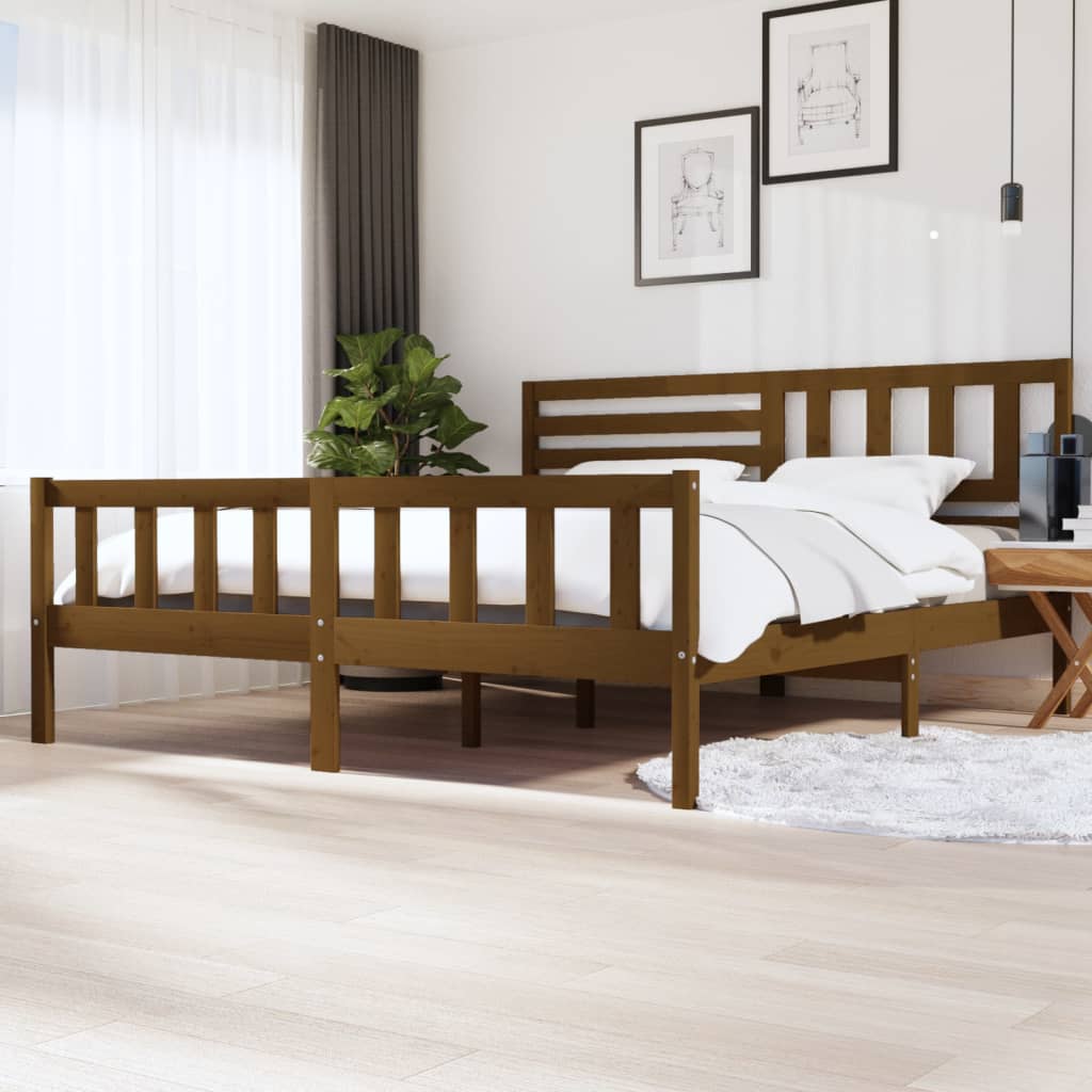 Sängynrunko hunajanruskea täysi puu 200x200 cm - Sisustajankoti.fi