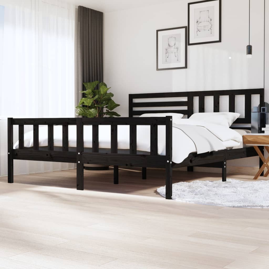 Sängynrunko musta täysi puu 200x200 cm - Sisustajankoti.fi