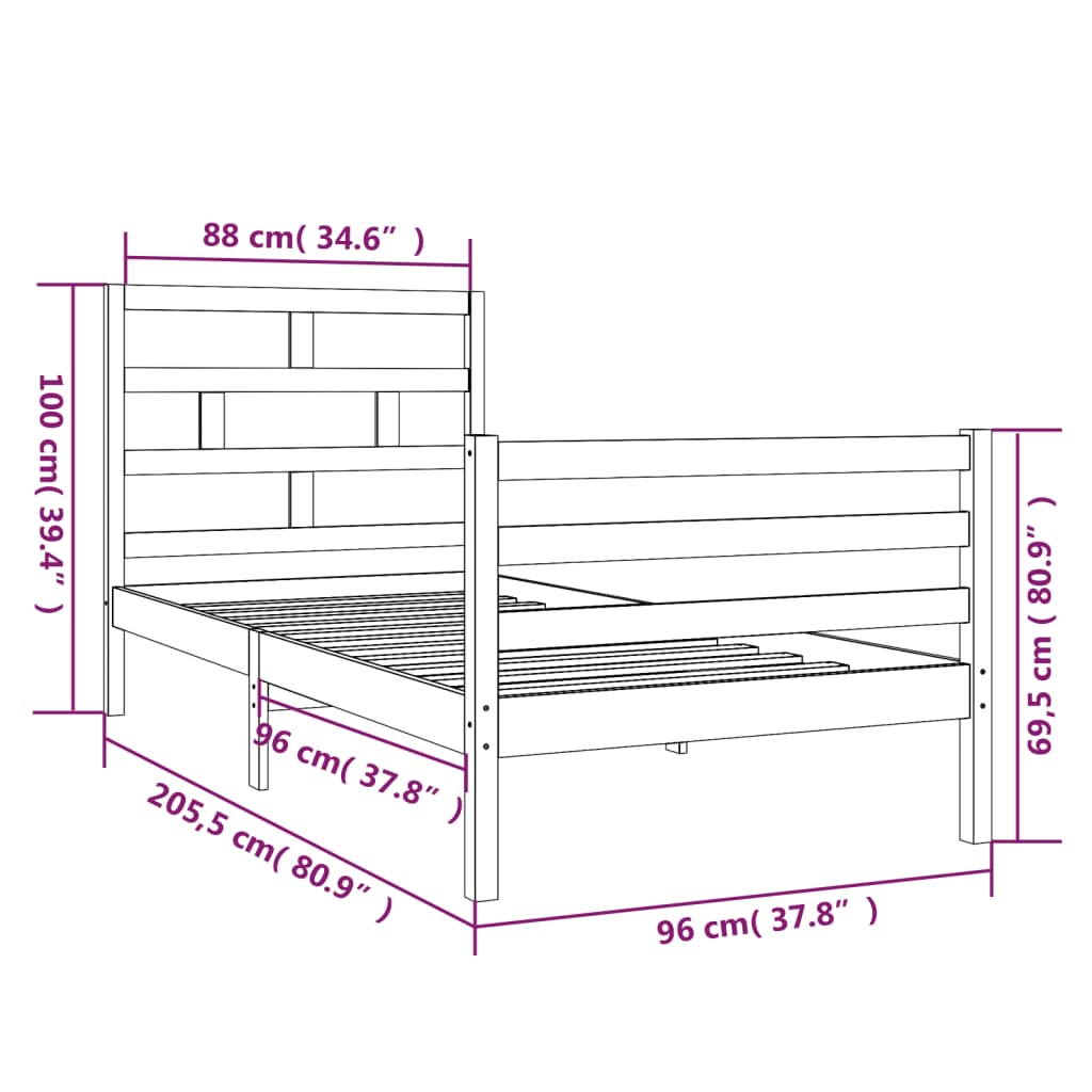 Sängynrunko musta täysi mänty 90x200 cm - Sisustajankoti.fi