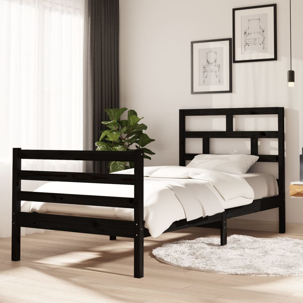 Sängynrunko musta täysi mänty 90x200 cm - Sisustajankoti.fi
