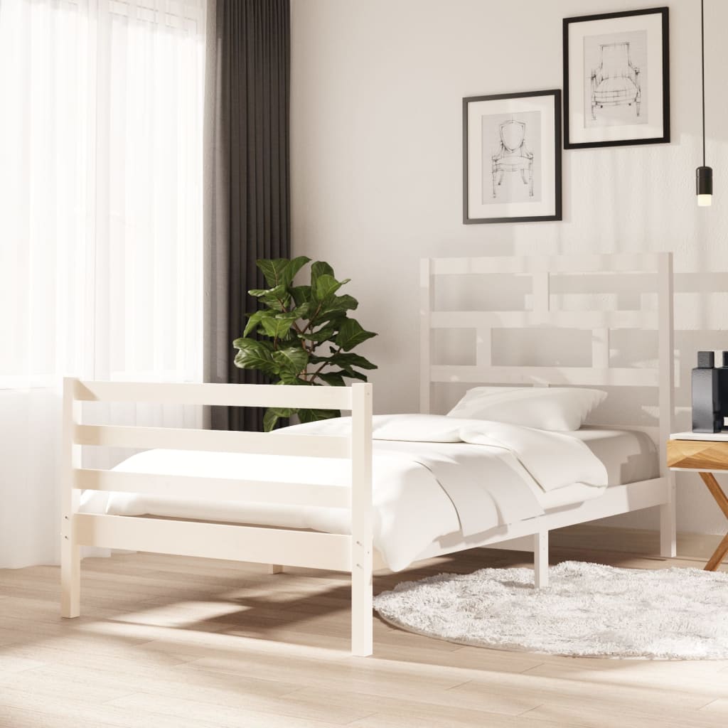 Sängynrunko valkoinen täysi mänty 100x200 cm - Sisustajankoti.fi