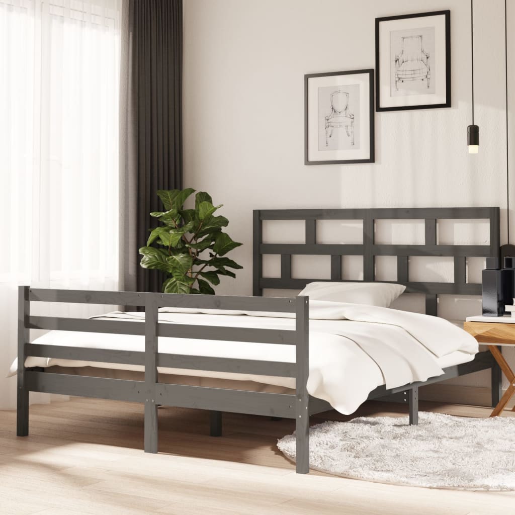 Sängynrunko harmaa täysi puu 150x200 cm 5FT King Size - Sisustajankoti.fi