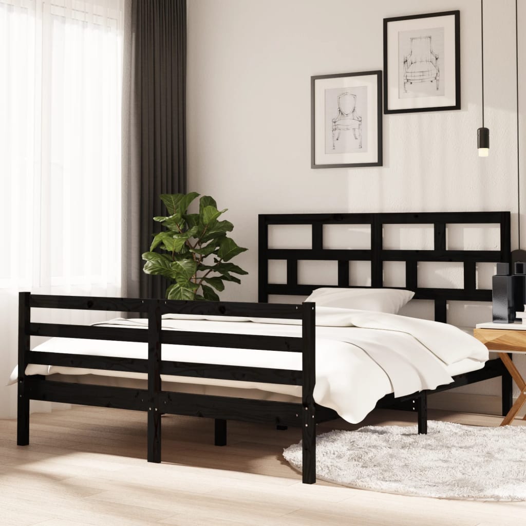 Sängynrunko musta täysi puu 150x200 cm 5FT King Size - Sisustajankoti.fi