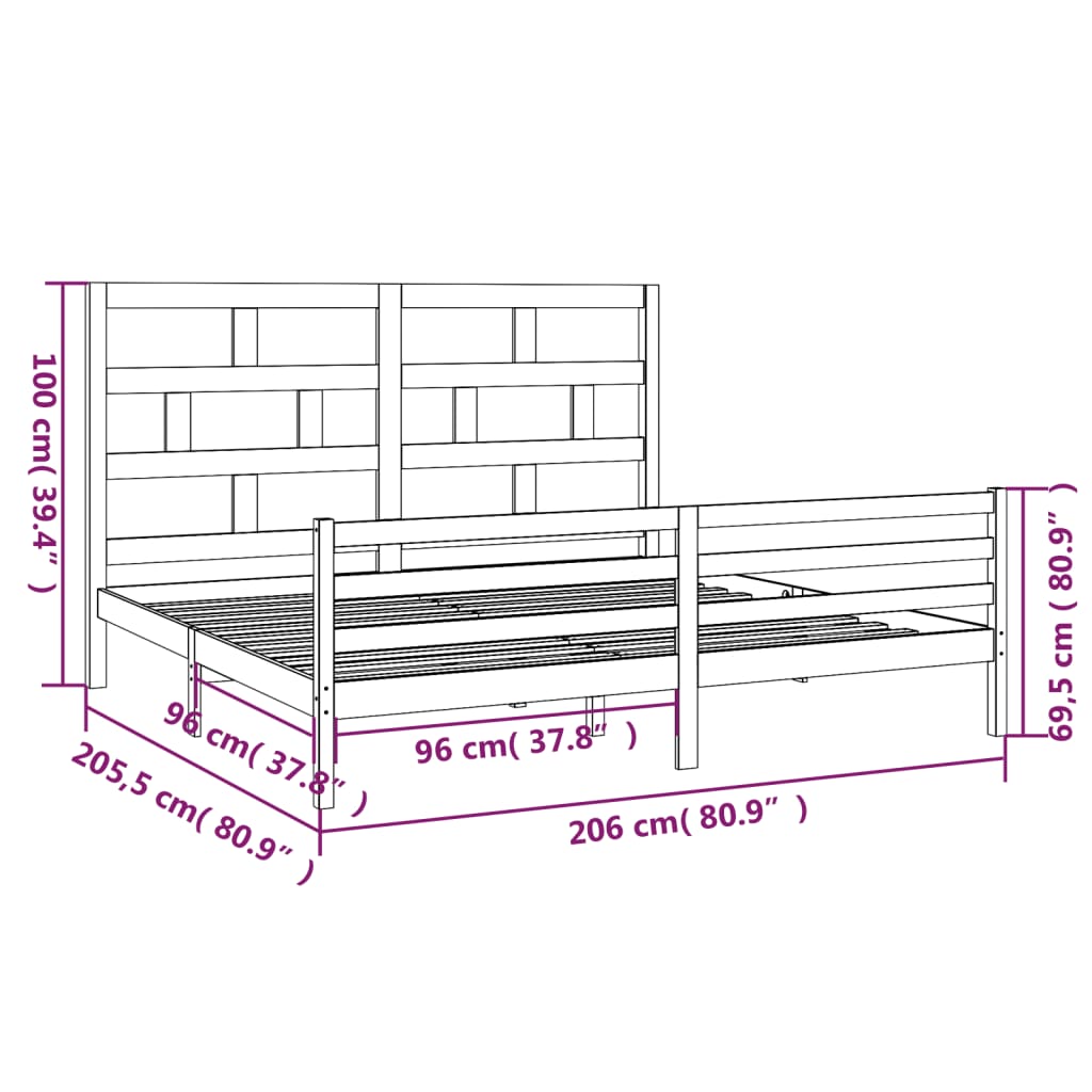 Sängynrunko musta täysi mänty 200 x 200 cm - Sisustajankoti.fi
