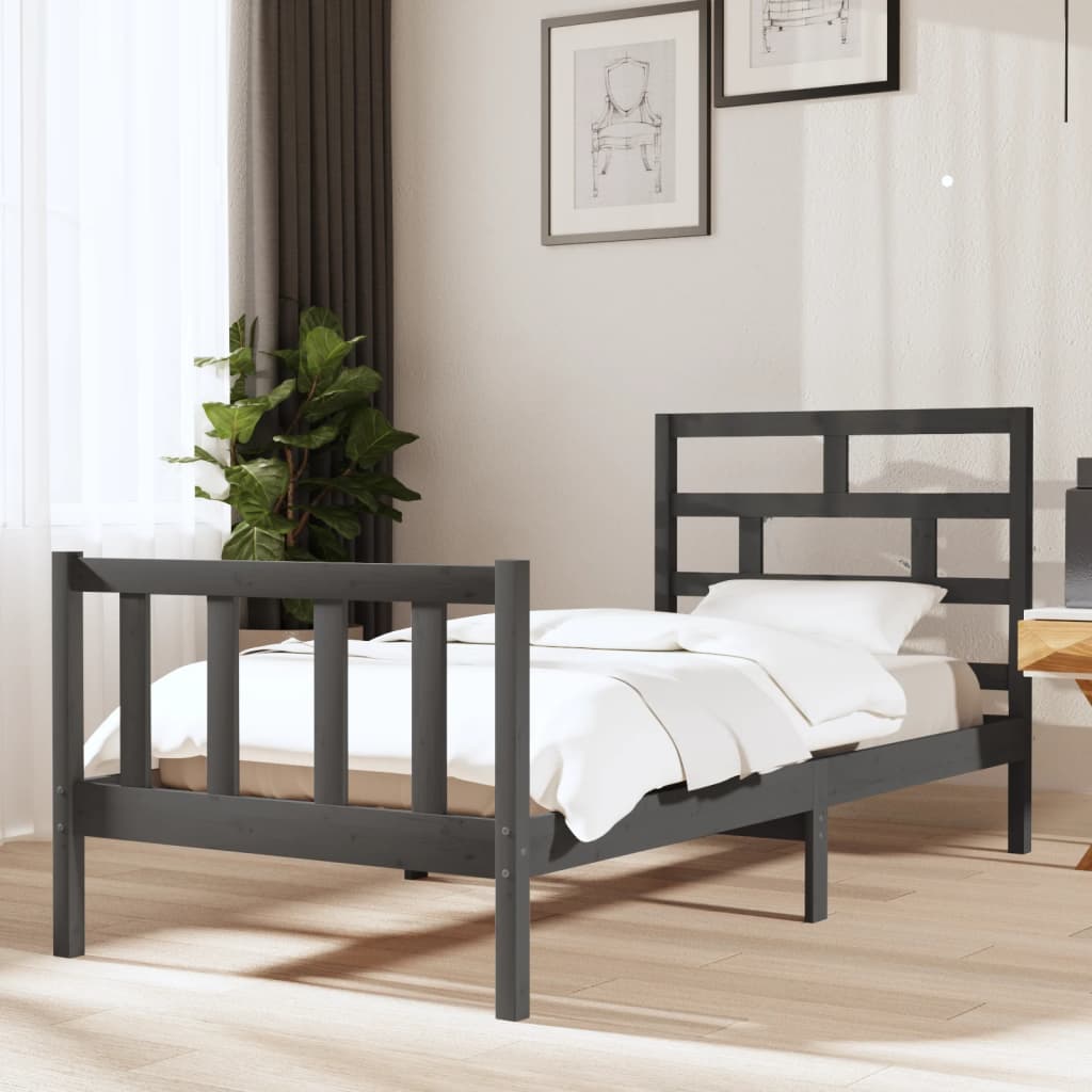 Sängynrunko harmaa täysi mänty 90x200 cm - Sisustajankoti.fi