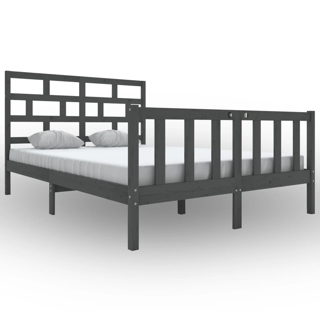 Sängynrunko harmaa täysi mänty 150x200 cm 5FT King Size - Sisustajankoti.fi