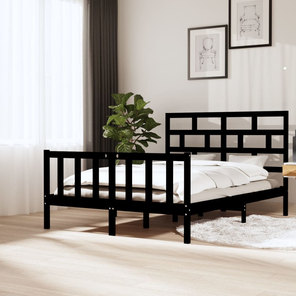 Sängynrunko musta täysi mänty 150x200 cm 5FT King Size - Sisustajankoti.fi