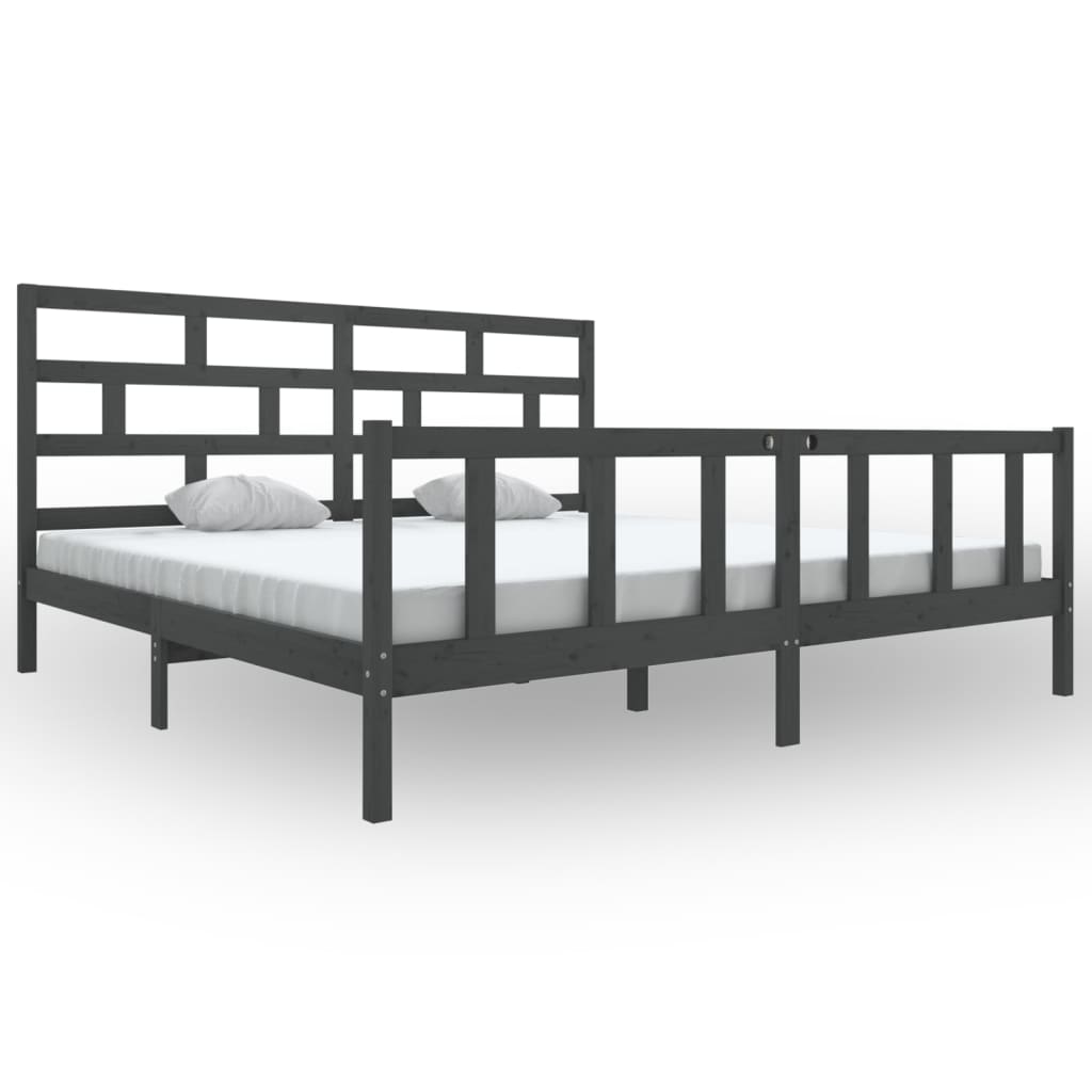 Sängynrunko harmaa täysi mänty 200 x 200 cm - Sisustajankoti.fi
