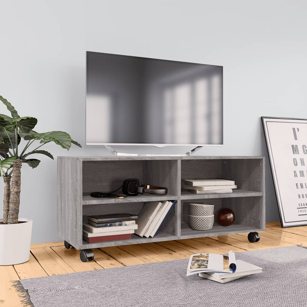 TV-taso rullapyörillä harmaa Sonoma 90x35x35 cm tekninen puu - Sisustajankoti.fi