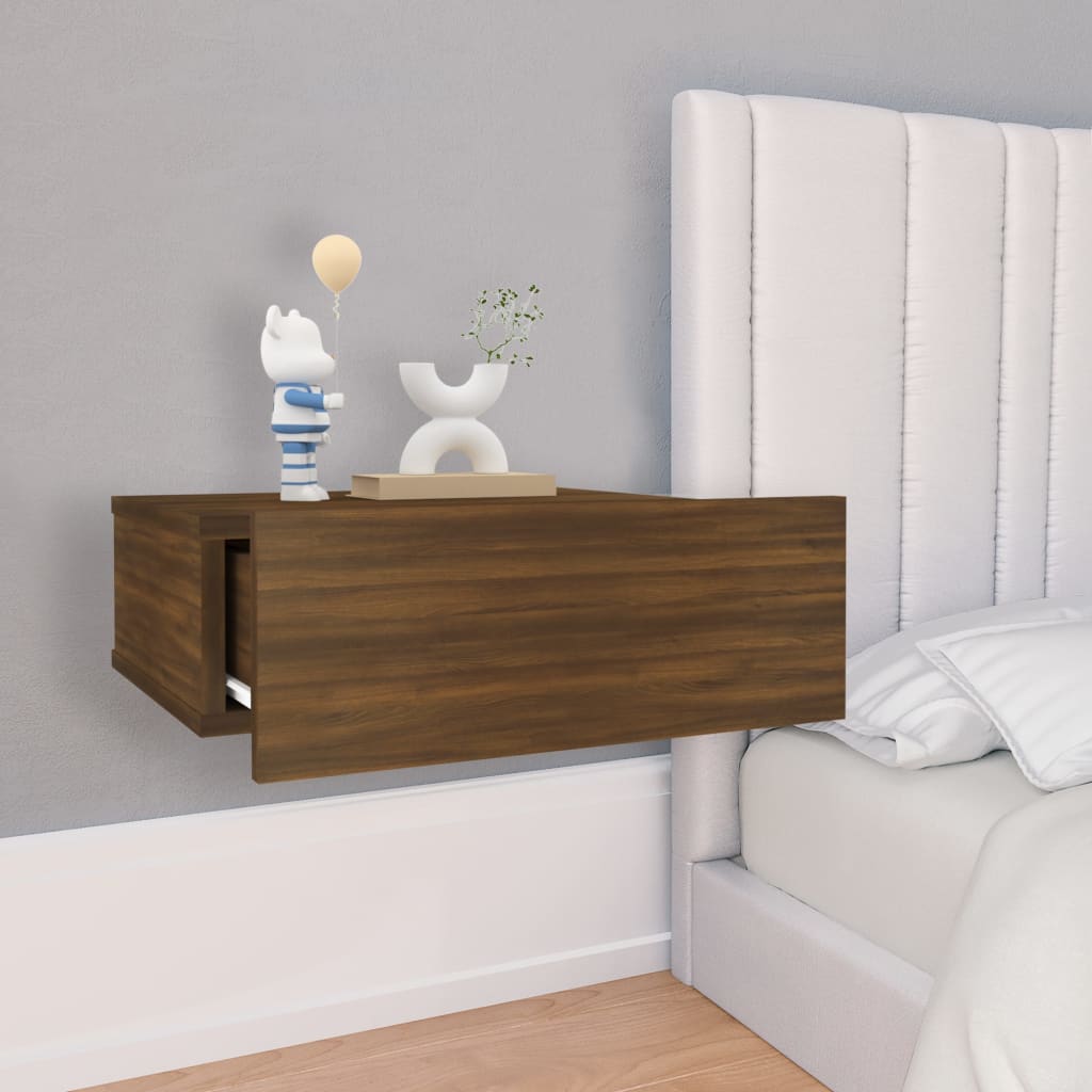 Kelluvat yöpöydät 2 kpl ruskea tammi 40x30x15 cm tekninen puu - Sisustajankoti.fi