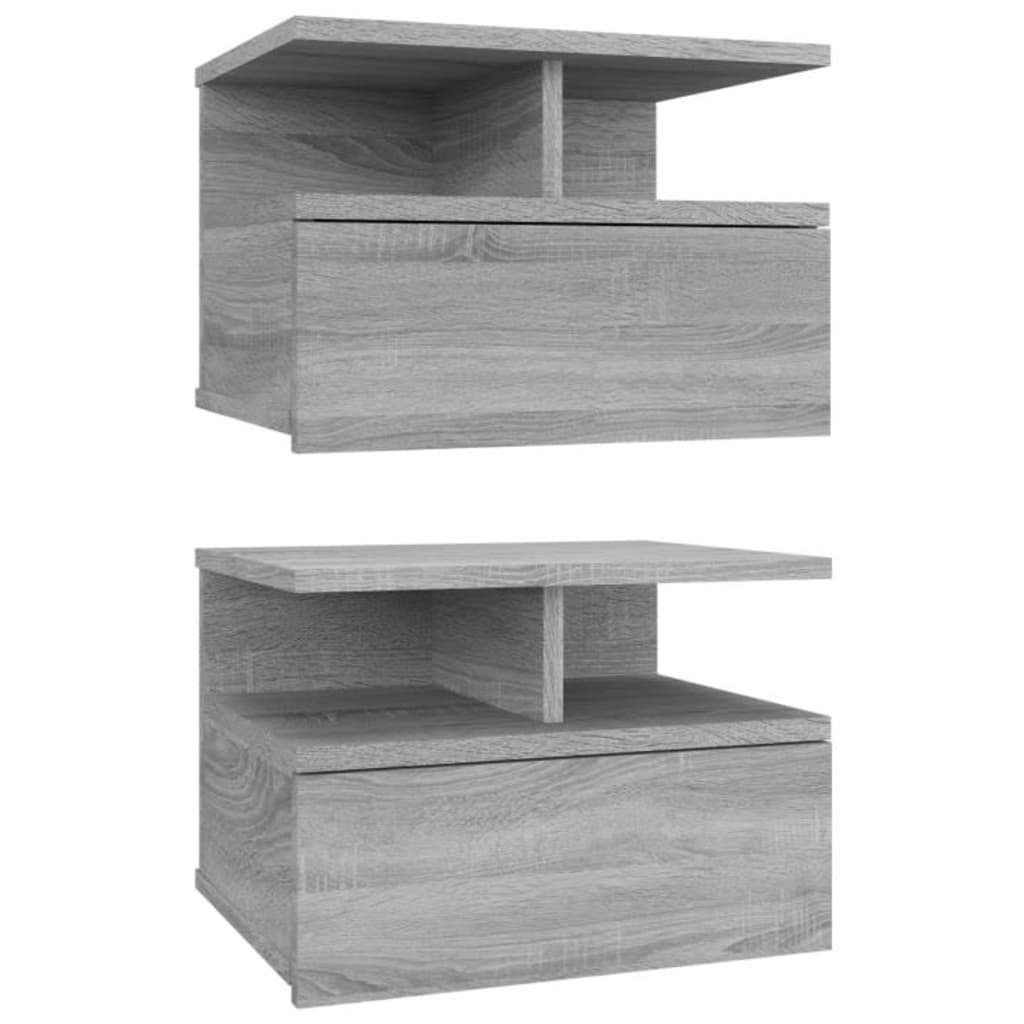 Kelluvat yöpöydät 2 kpl harmaa Sonoma 40x31x27 cm tekninen puu - Sisustajankoti.fi