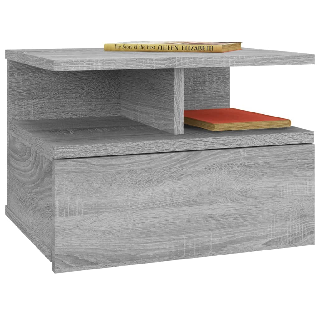 Kelluvat yöpöydät 2 kpl harmaa Sonoma 40x31x27 cm tekninen puu - Sisustajankoti.fi