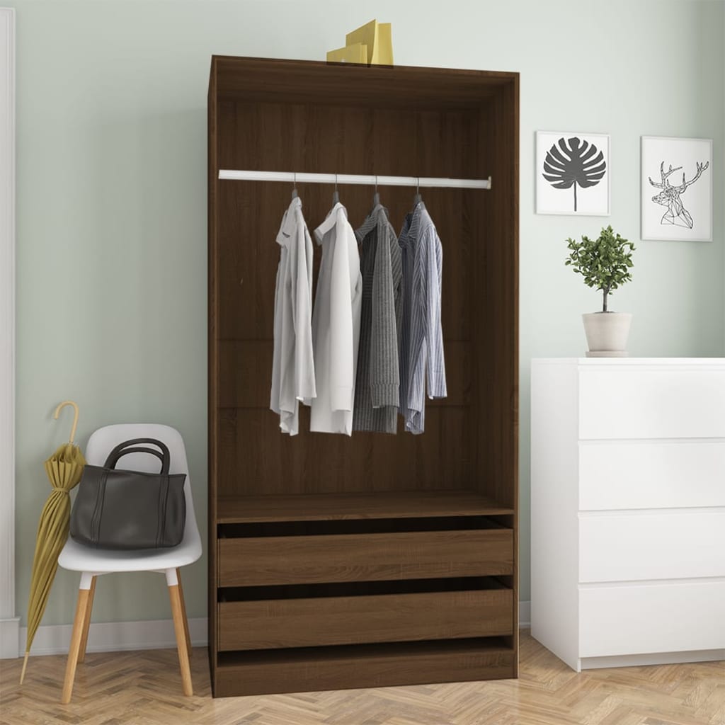 Vaatekaappi ruskea tammi 100x50x200 cm tekninen puu - Sisustajankoti.fi