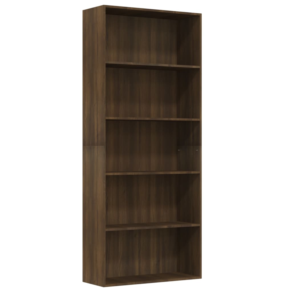 5-kerroksinen Kirjahylly ruskea tammi 80x30x189 cm tekninen puu - Sisustajankoti.fi