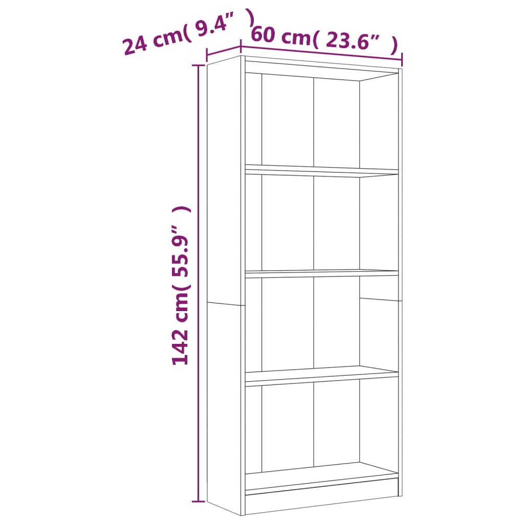 4-kerroksinen Kirjahylly ruskea tammi 60x24x142 cm tekninen puu - Sisustajankoti.fi