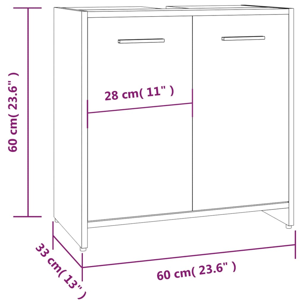 Kylpyhuoneen kaappi ruskea tammi 60x33x60 cm tekninen puu - Sisustajankoti.fi