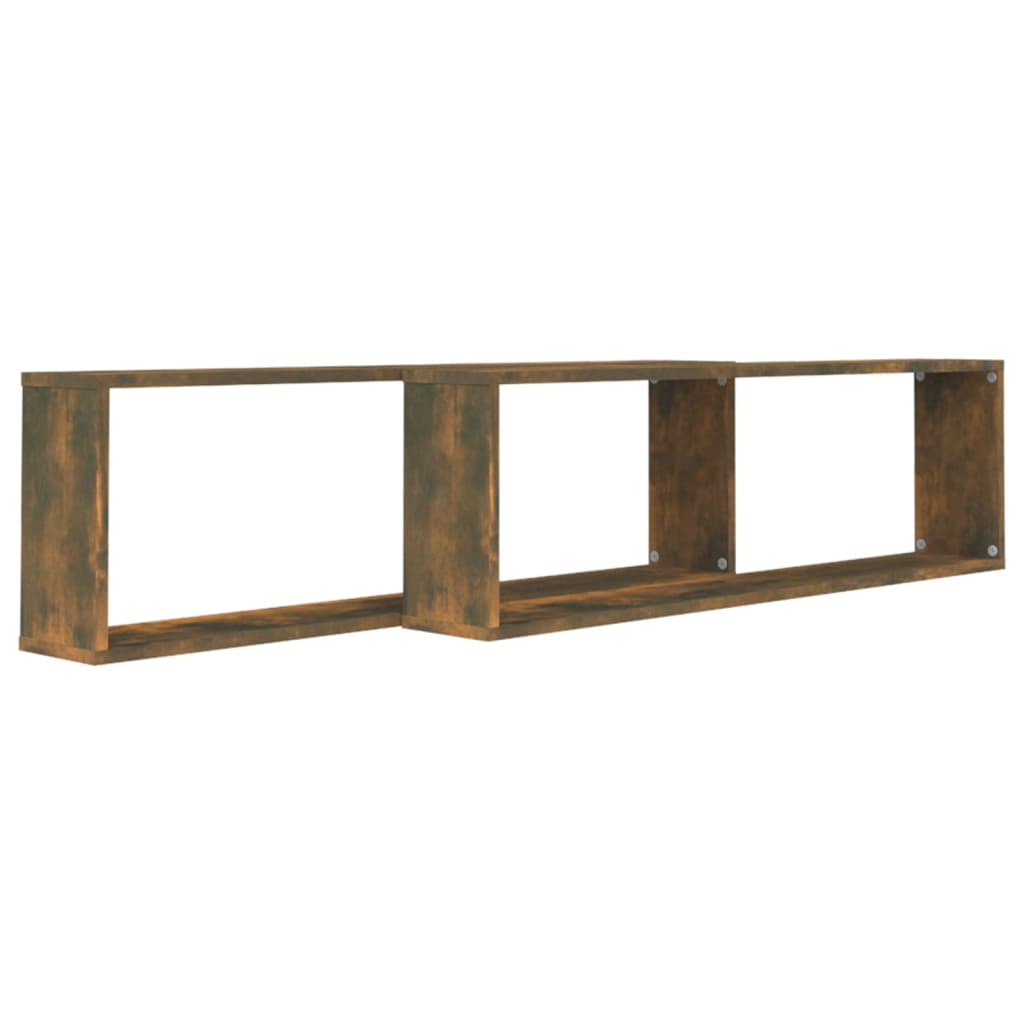 Seinäkuutiohyllyt 2 kpl savutammi 100x15x30 cm tekninen puu - Sisustajankoti.fi