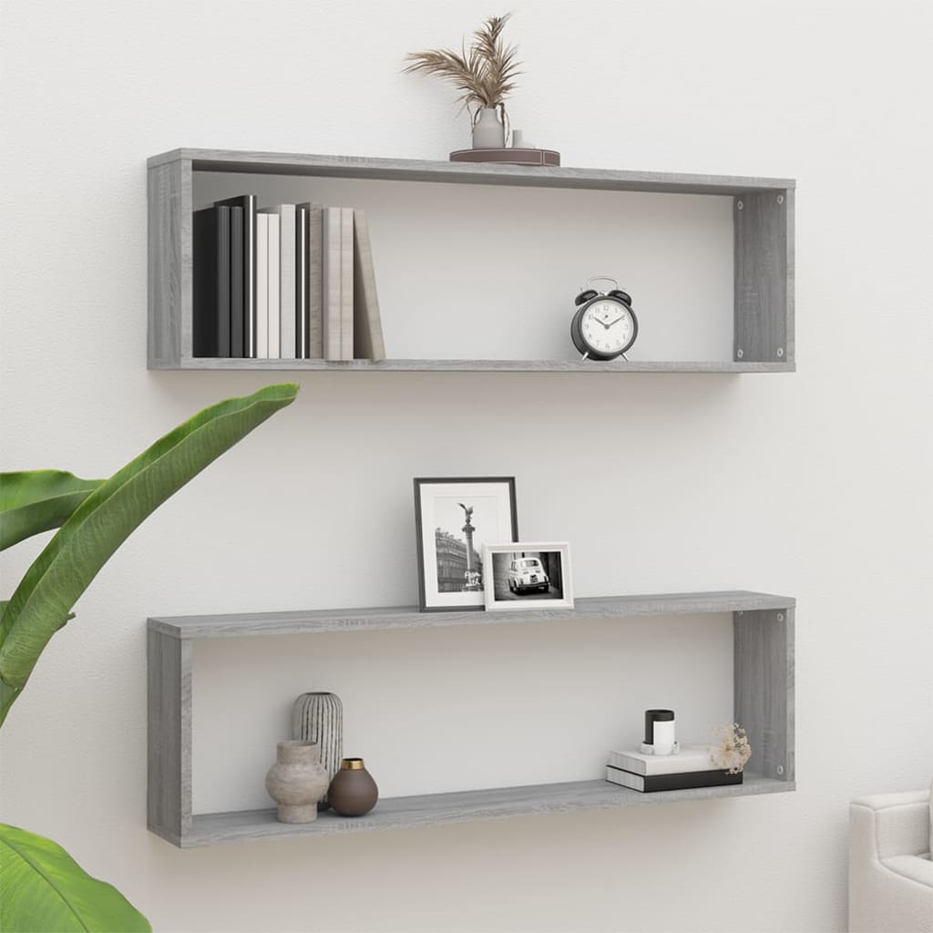 Seinäkuutiohyllyt 2 kpl harmaa Sonoma 100x15x30 cm tekninen puu - Sisustajankoti.fi