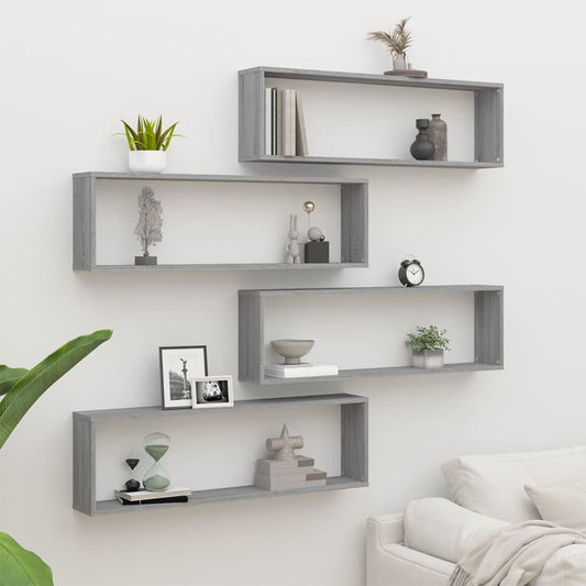 Seinäkuutiohyllyt 4 kpl harmaa Sonoma 100x15x30 cm tekninen puu - Sisustajankoti.fi