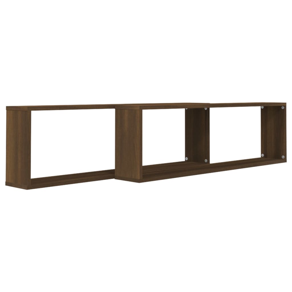 Seinäkuutiohyllyt 2 kpl ruskea tammi 100x15x30 cm tekninen puu - Sisustajankoti.fi
