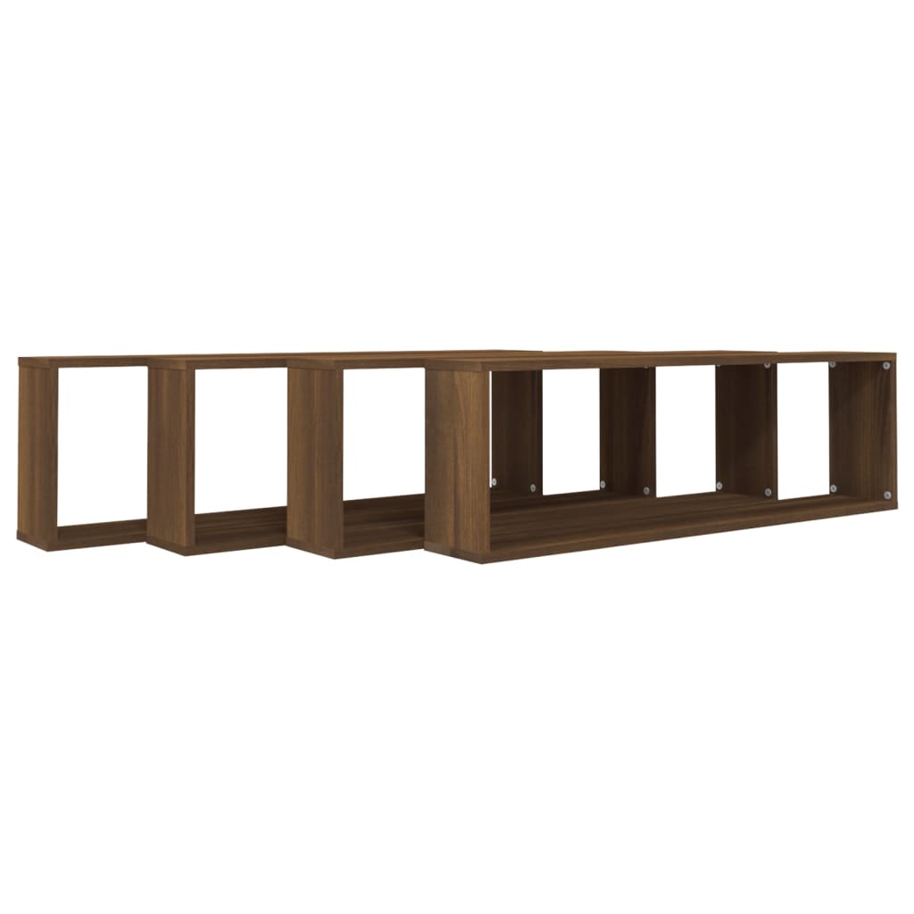 Seinäkuutiohyllyt 4 kpl ruskea tammi 100x15x30 cm tekninen puu - Sisustajankoti.fi