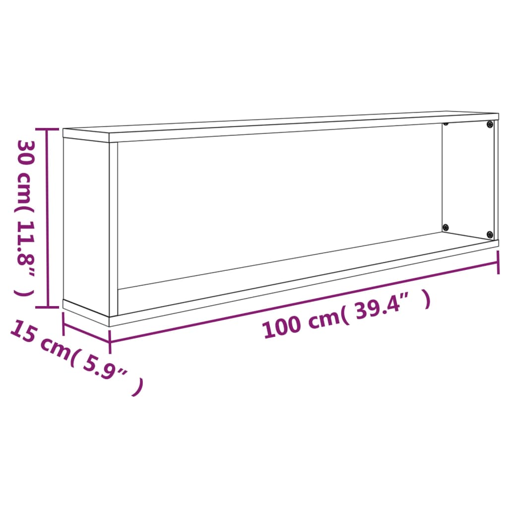 Seinäkuutiohyllyt 4 kpl ruskea tammi 100x15x30 cm tekninen puu - Sisustajankoti.fi