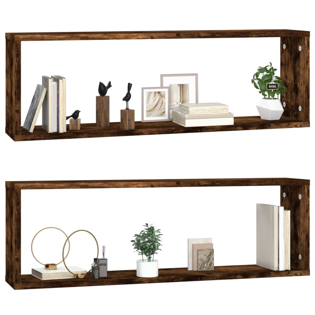 Seinäkuutiohyllyt 2 kpl savutammi 80x15x26,5 cm tekninen puu - Sisustajankoti.fi
