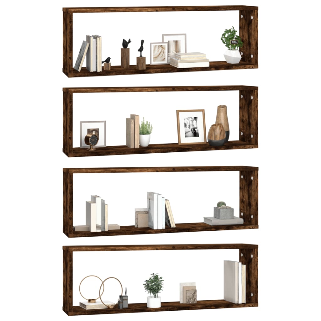 Seinäkuutiohyllyt 4 kpl savutammi 80x15x26,5 cm tekninen puu - Sisustajankoti.fi
