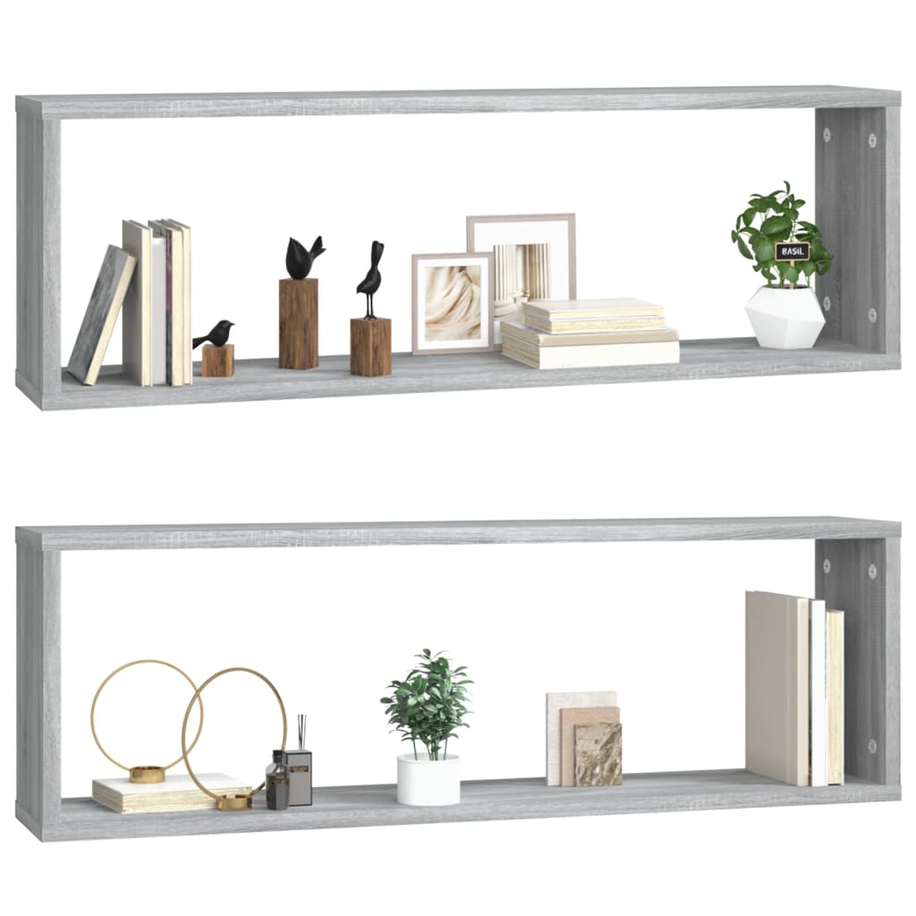 Seinäkuutiohylly 2 kpl harmaa Sonoma 80x15x26,5 cm tekninen puu - Sisustajankoti.fi