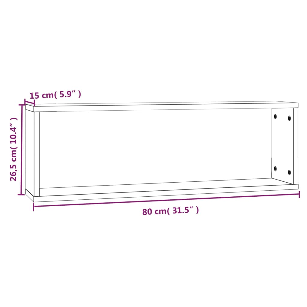 Seinäkuutiohylly 2 kpl harmaa Sonoma 80x15x26,5 cm tekninen puu - Sisustajankoti.fi