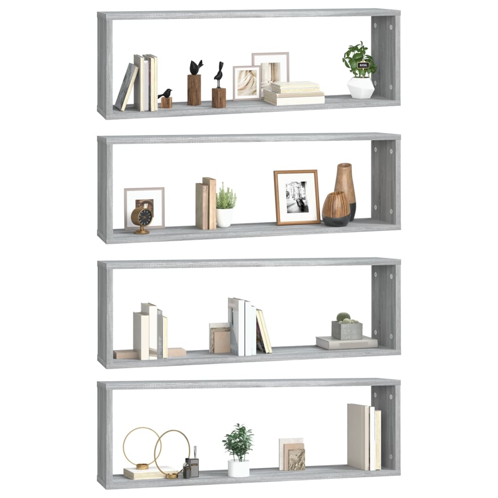 Seinäkuutiohylly 4 kpl harmaa Sonoma 80x15x26,5 cm tekninen puu - Sisustajankoti.fi