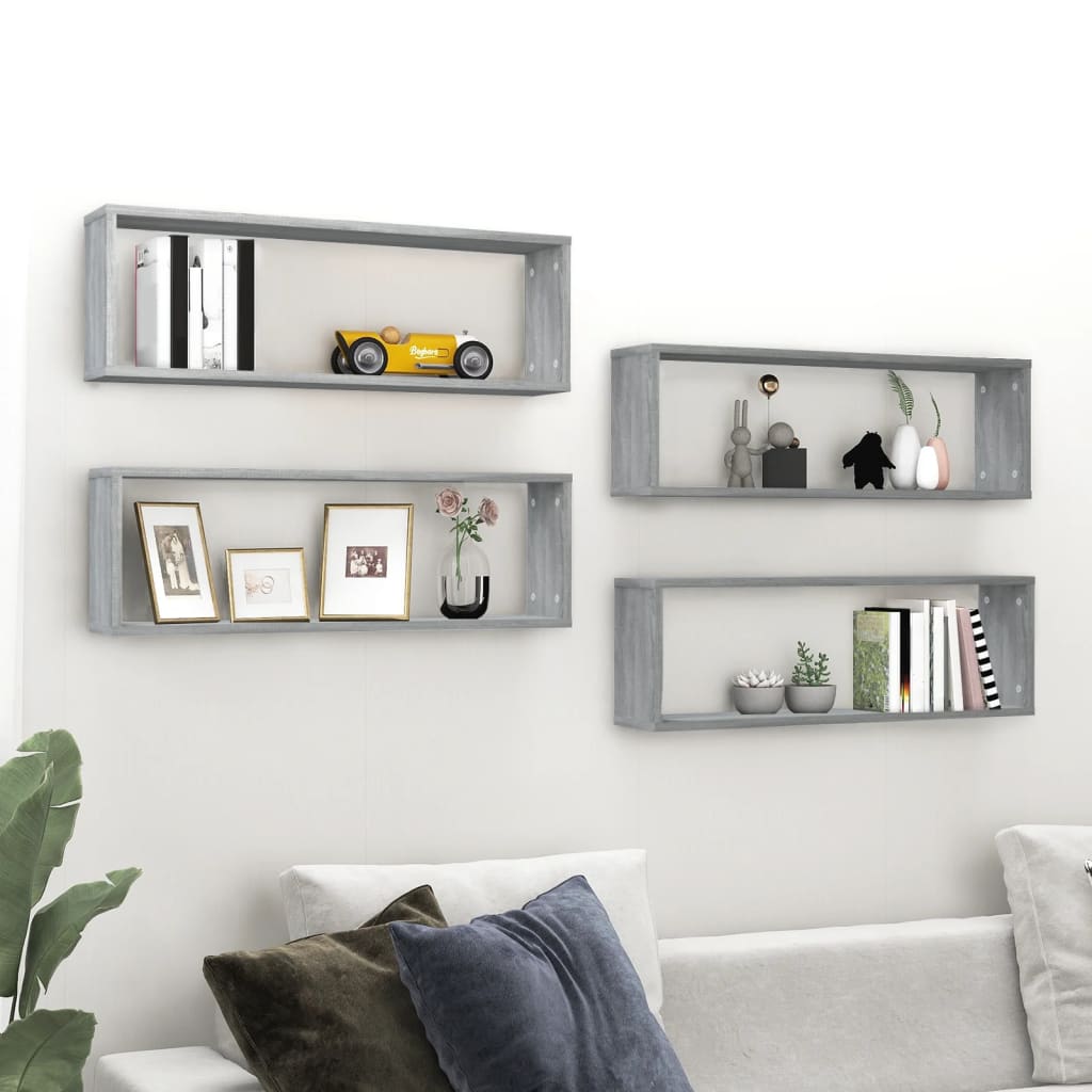 Seinäkuutiohylly 4 kpl harmaa Sonoma 80x15x26,5 cm tekninen puu - Sisustajankoti.fi