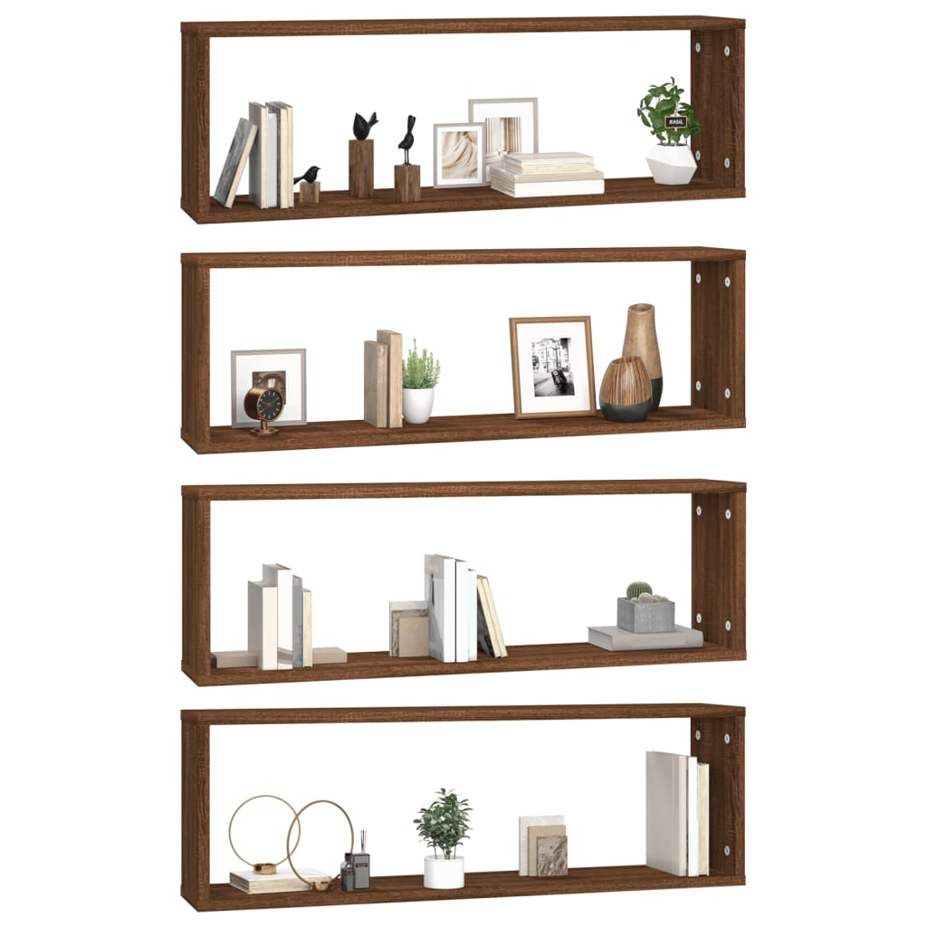 Seinäkuutiohyllyt 4 kpl ruskea tammi 80x15x26,5 cm tekninen puu - Sisustajankoti.fi