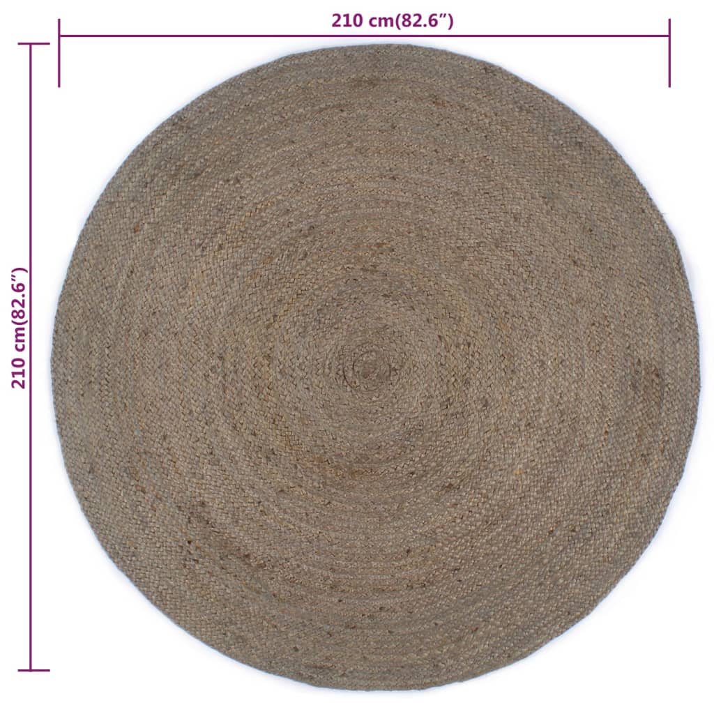 Käsintehty pyöreä juuttimatto 210 cm harmaa - Sisustajankoti.fi