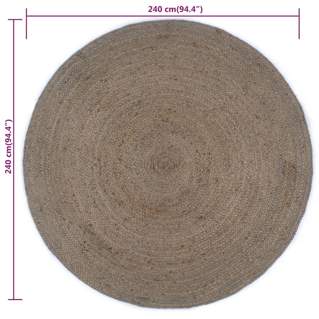 Käsintehty pyöreä juuttimatto 240 cm harmaa - Sisustajankoti.fi