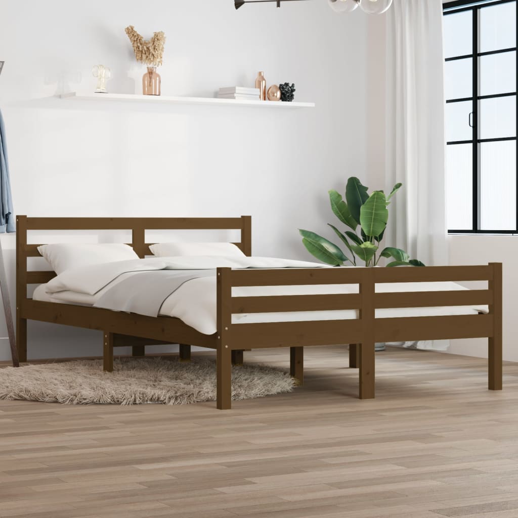 Sängynrunko hunajanruskea täysi puu 150x200 cm 5FT King Size - Sisustajankoti.fi