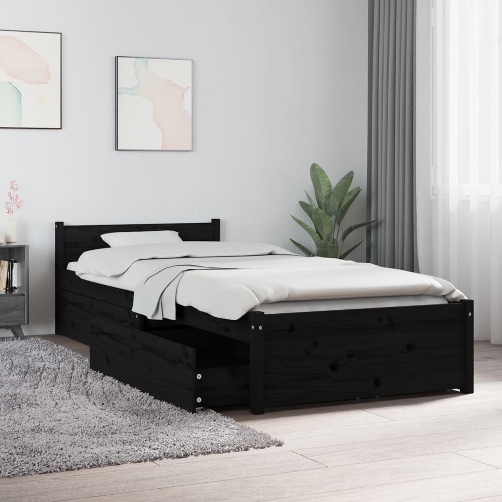 Sängynrunko laatikoilla musta 75x190 cm 2FT6 Small Single - Sisustajankoti.fi