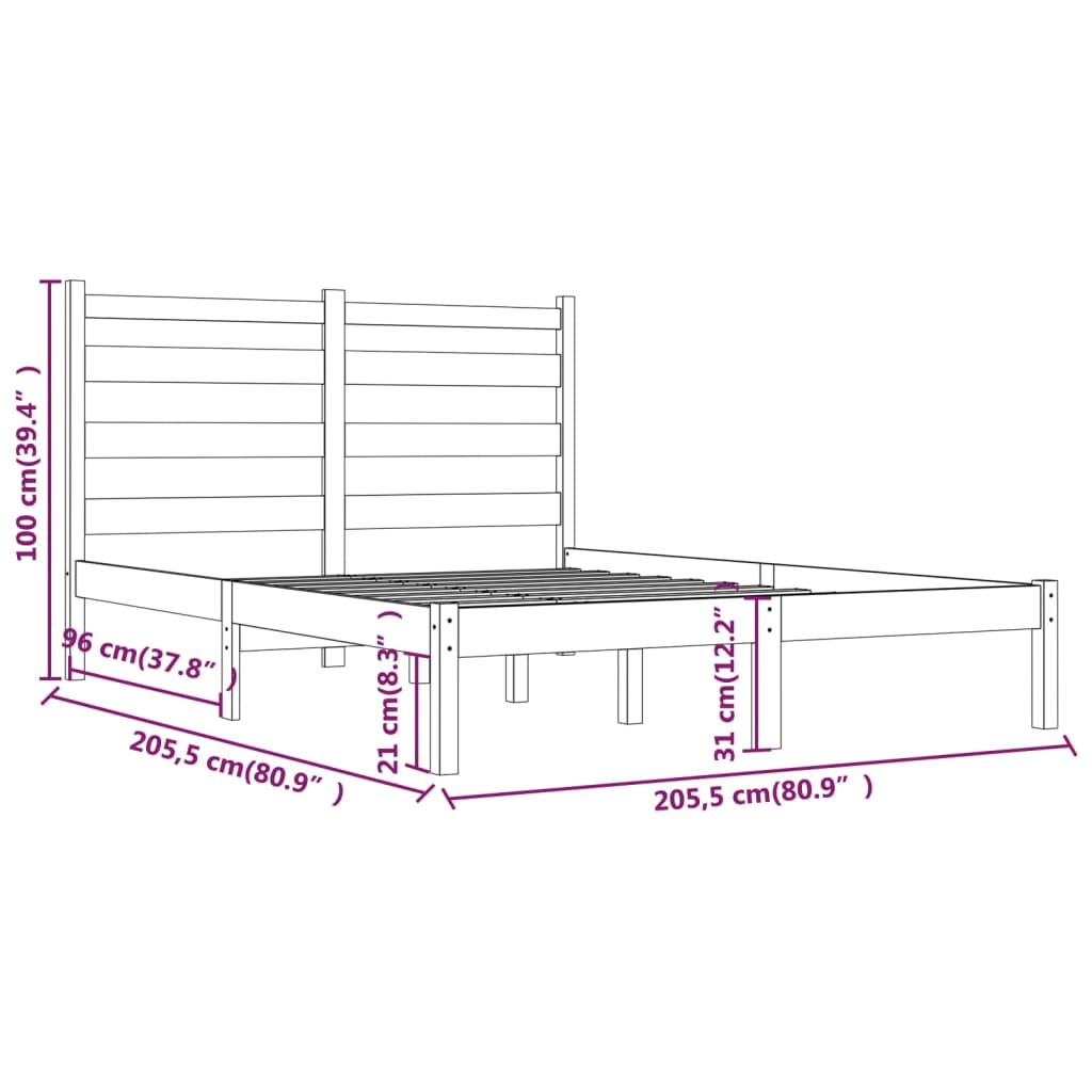 Sängynrunko hunajanruskea täysi mänty 200x200 cm - Sisustajankoti.fi