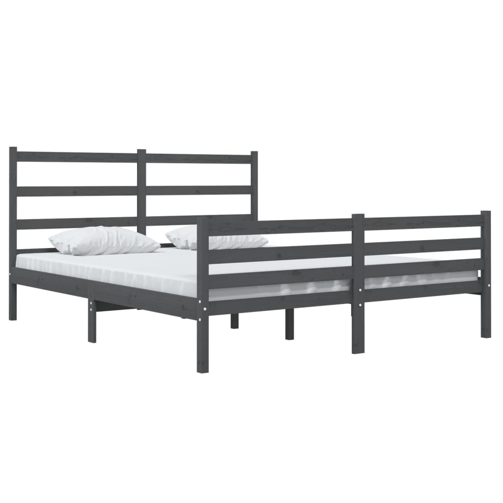 Sängynrunko täysi mänty 140x190 cm harmaa - Sisustajankoti.fi