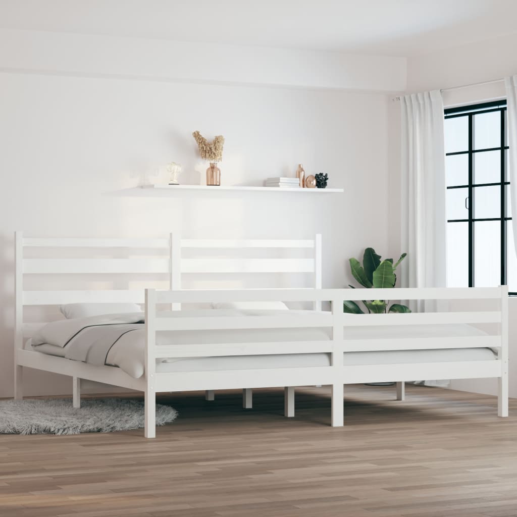 Sängynrunko täysi mänty 200x200 cm valkoinen - Sisustajankoti.fi
